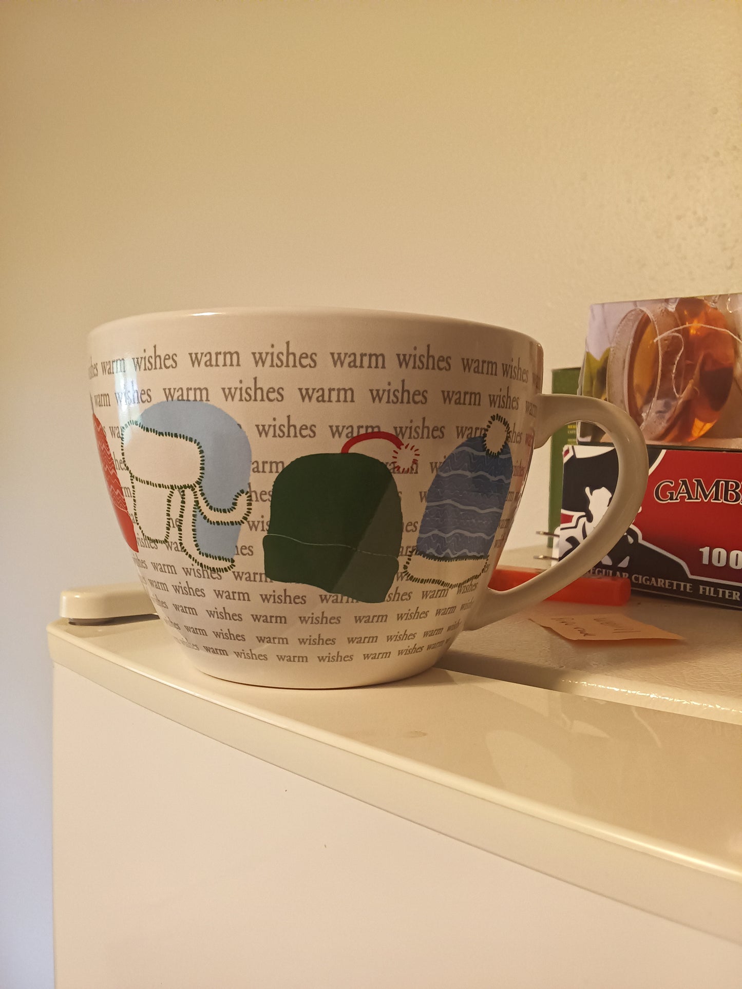 Coffe mug average large size , winter hats , dishwasher microwave safe